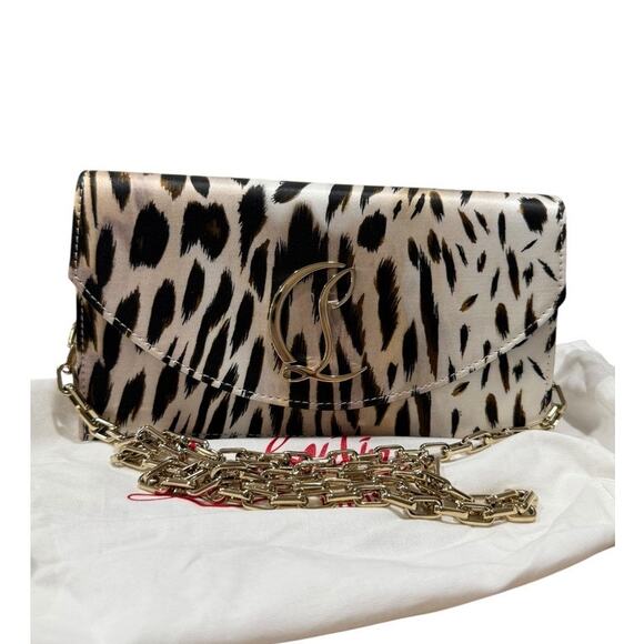 Christian Louboutin Loubi54 Gigi Leopard Satin Crepe Clutch Crossbody Bag - Picture 3 of 14